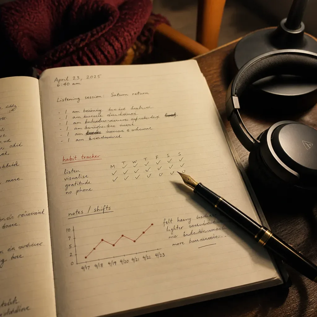 Notebook tracking seven days of listening practice