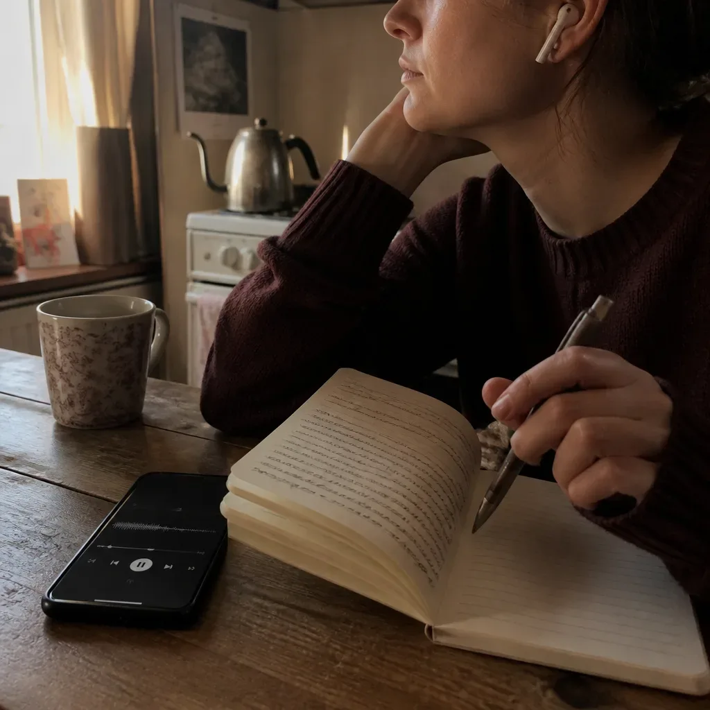 Person hört Audio vor dem Journaling
