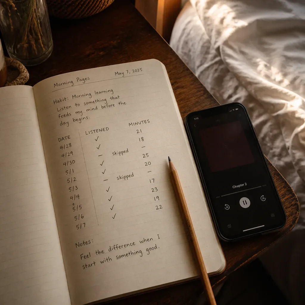 Notebook tracking bedtime audio practice