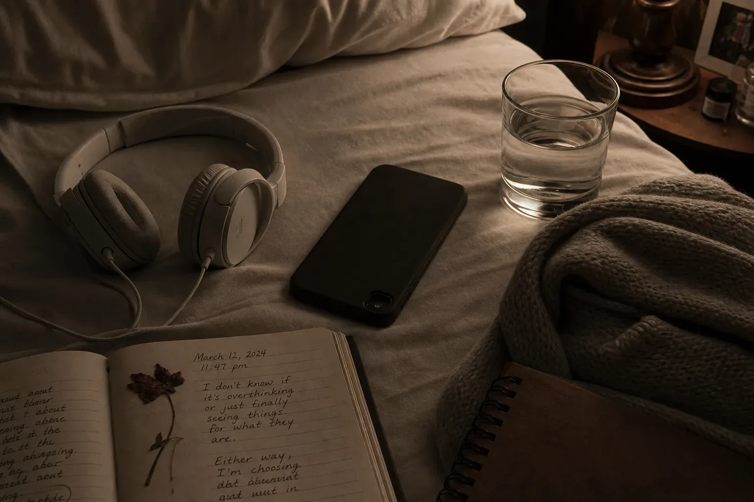Telefono accanto alle cuffie su un comodino silenzioso