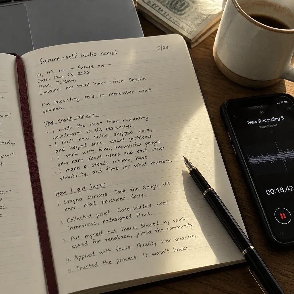 Gelecek benlik kariyer sesi metni olan defter