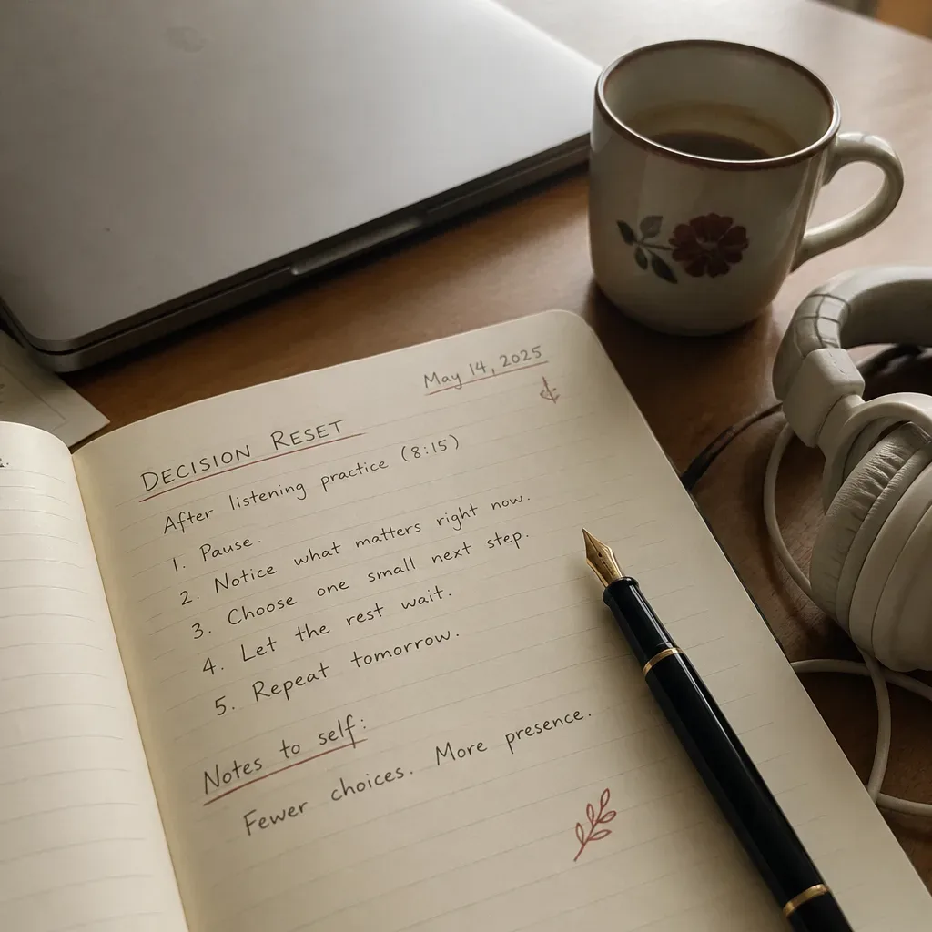 Notebook showing a simple decision reset practice