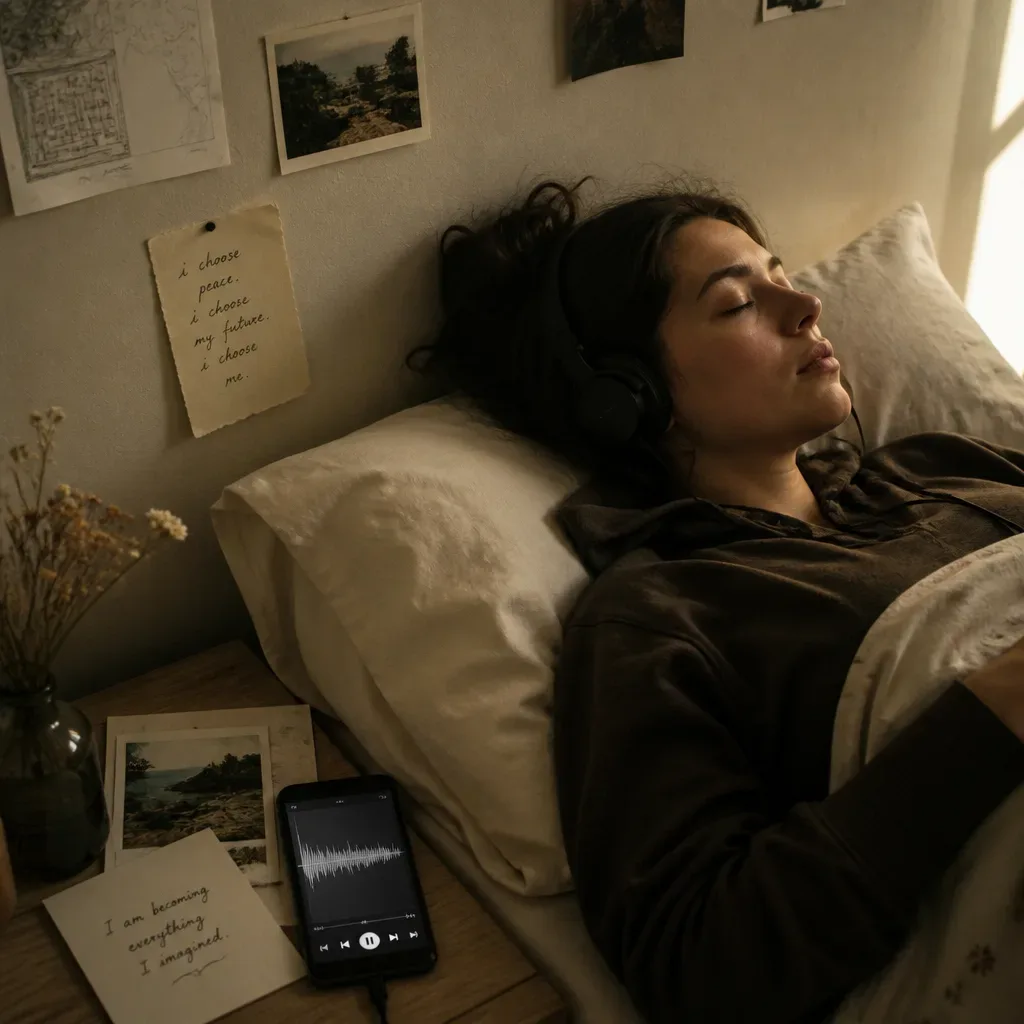 Person listening to a Dream-Self audio quietly