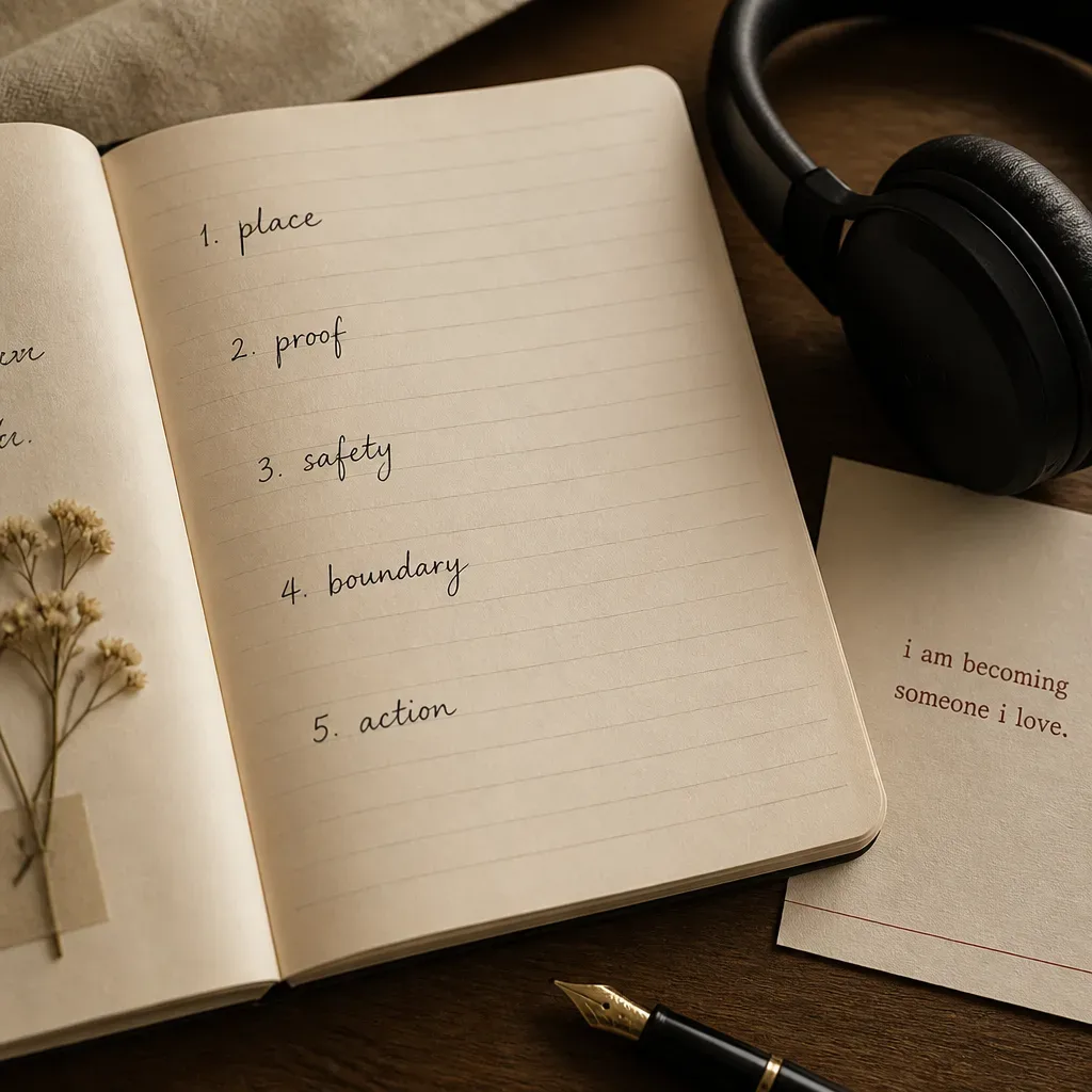 Notebook outlining a future-self audio script