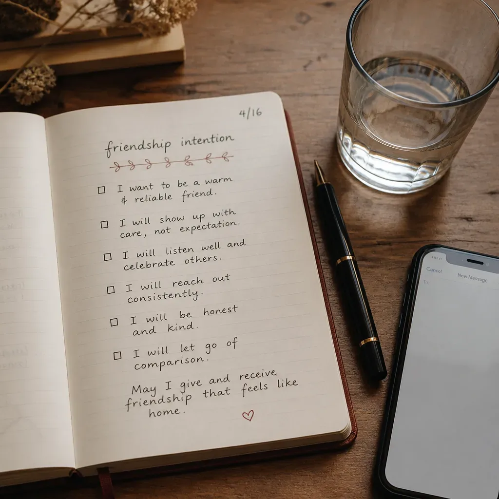 Notebook with friendship intention and message draft