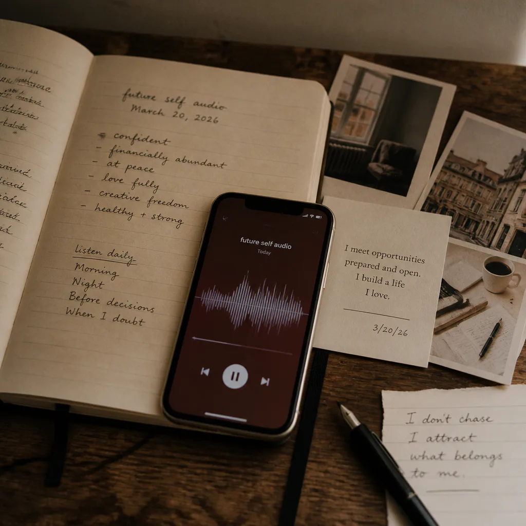 Future-self audio with quiet manifestation tools