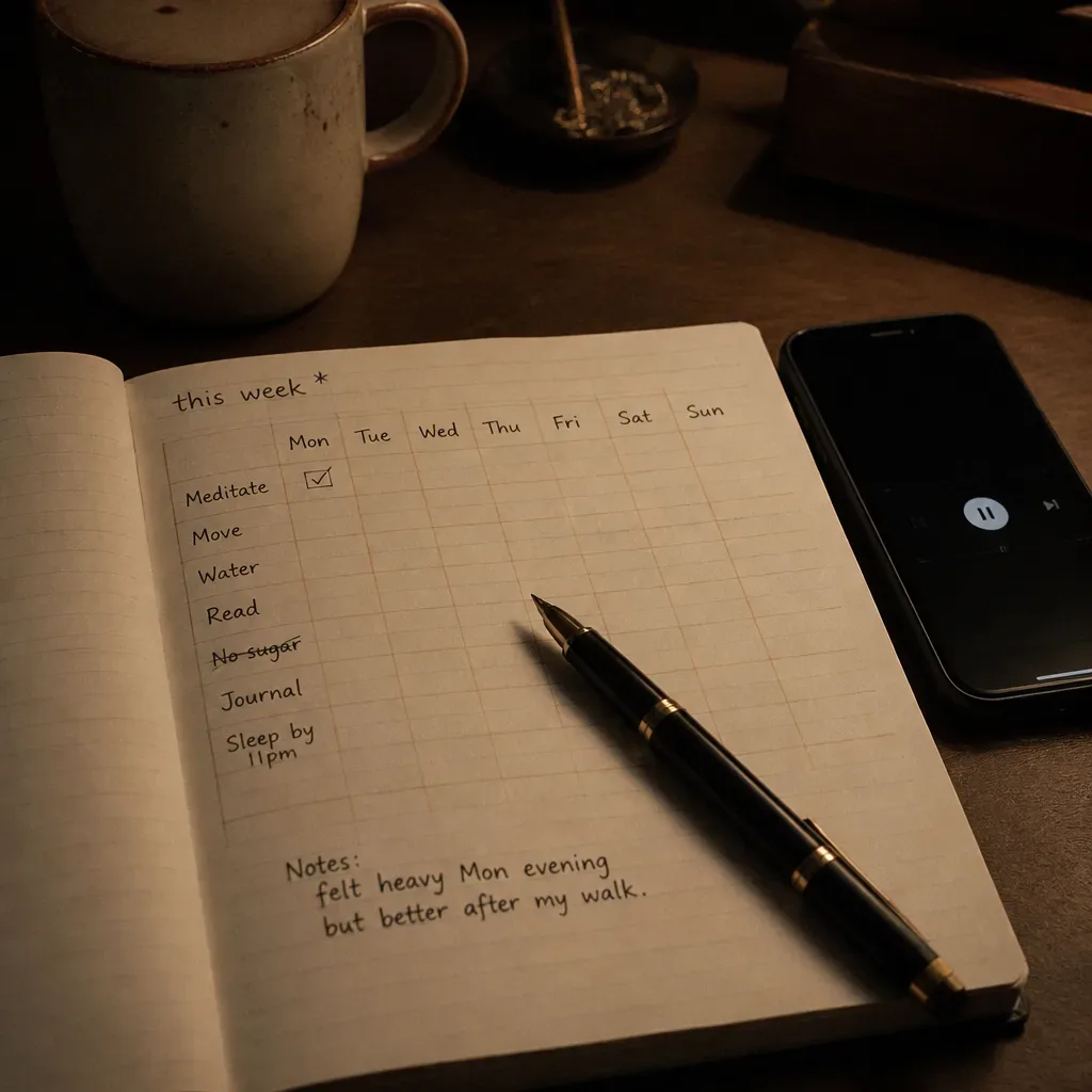 Notebook tracking seven days of quiet practice
