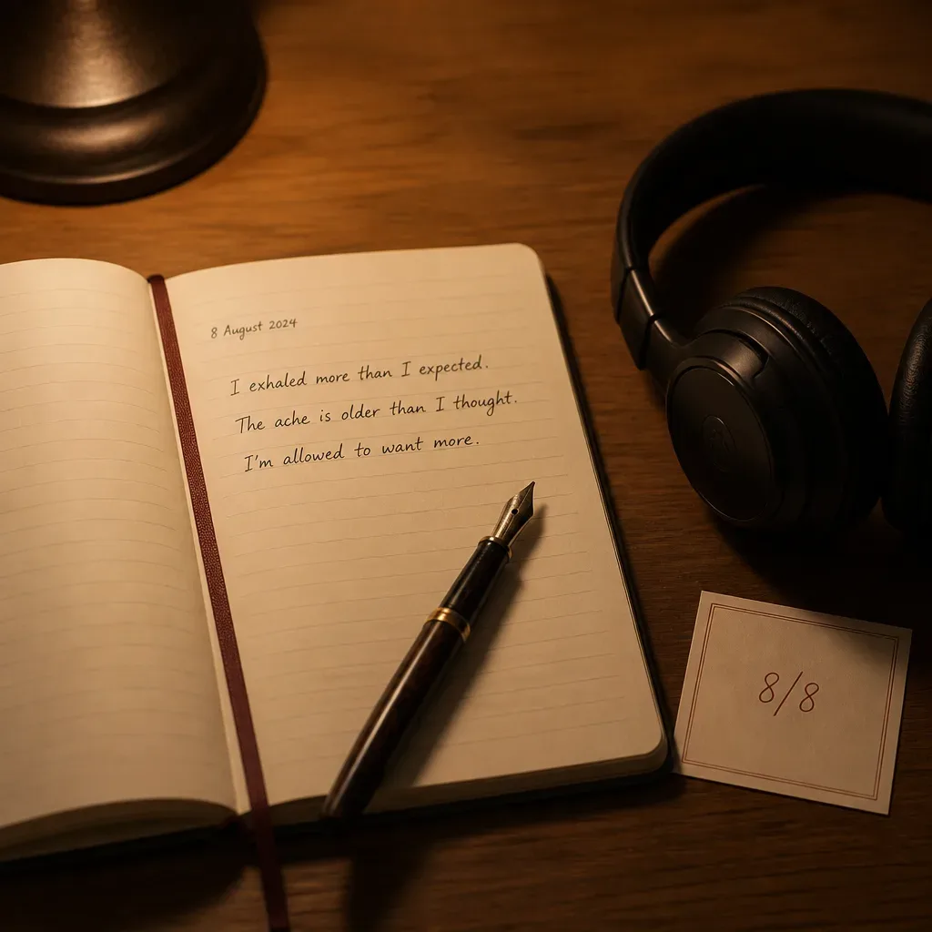 Journal notes beside headphones after ritual