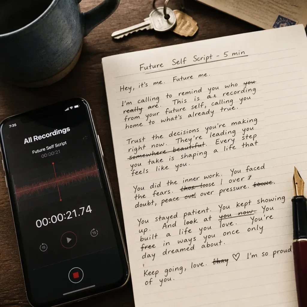 Celular gravando ao lado de um roteiro manuscrito de manifestação de carro