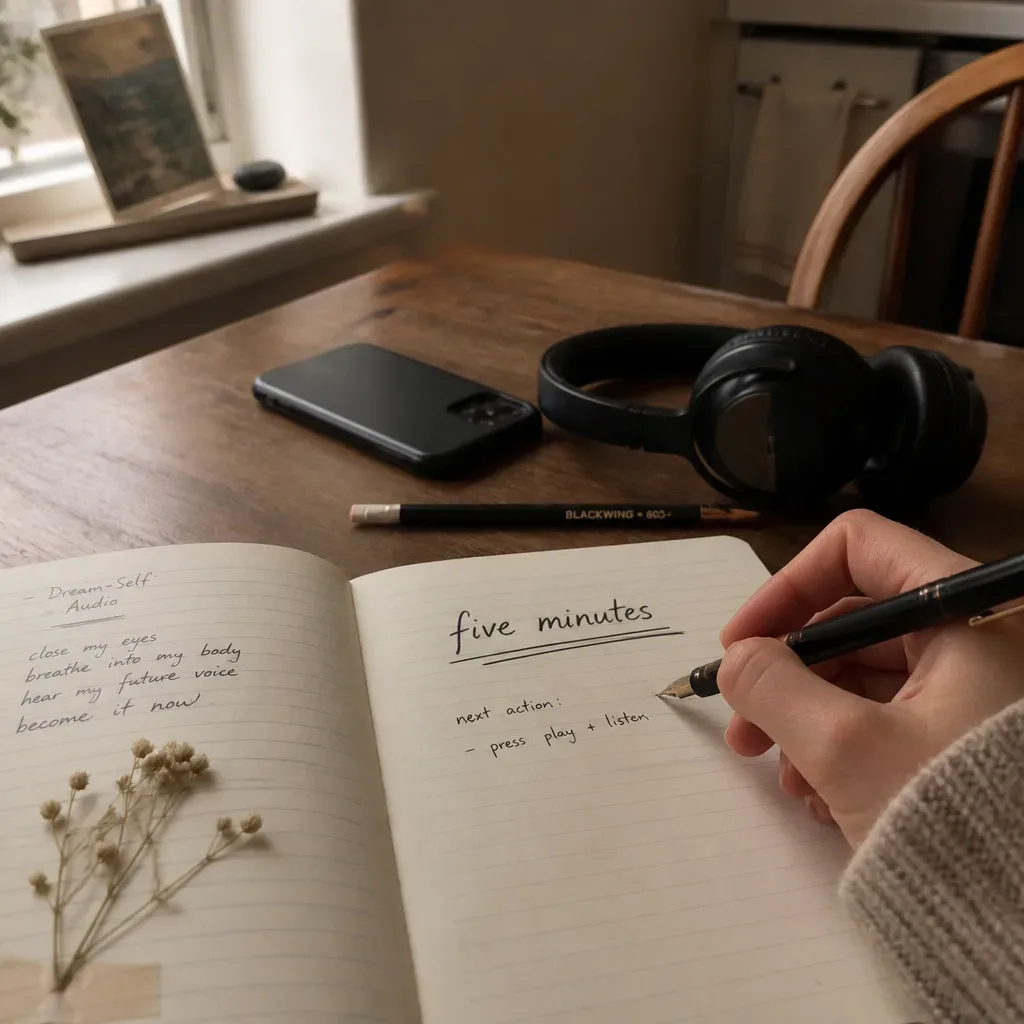 Hand writing one small creative next action