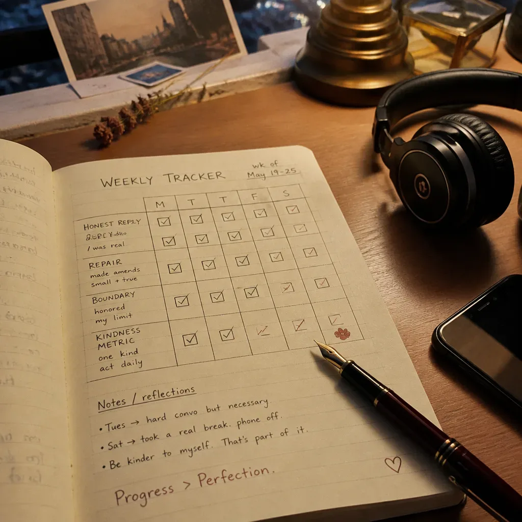 Weekly emotional availability tracker beside headphones
