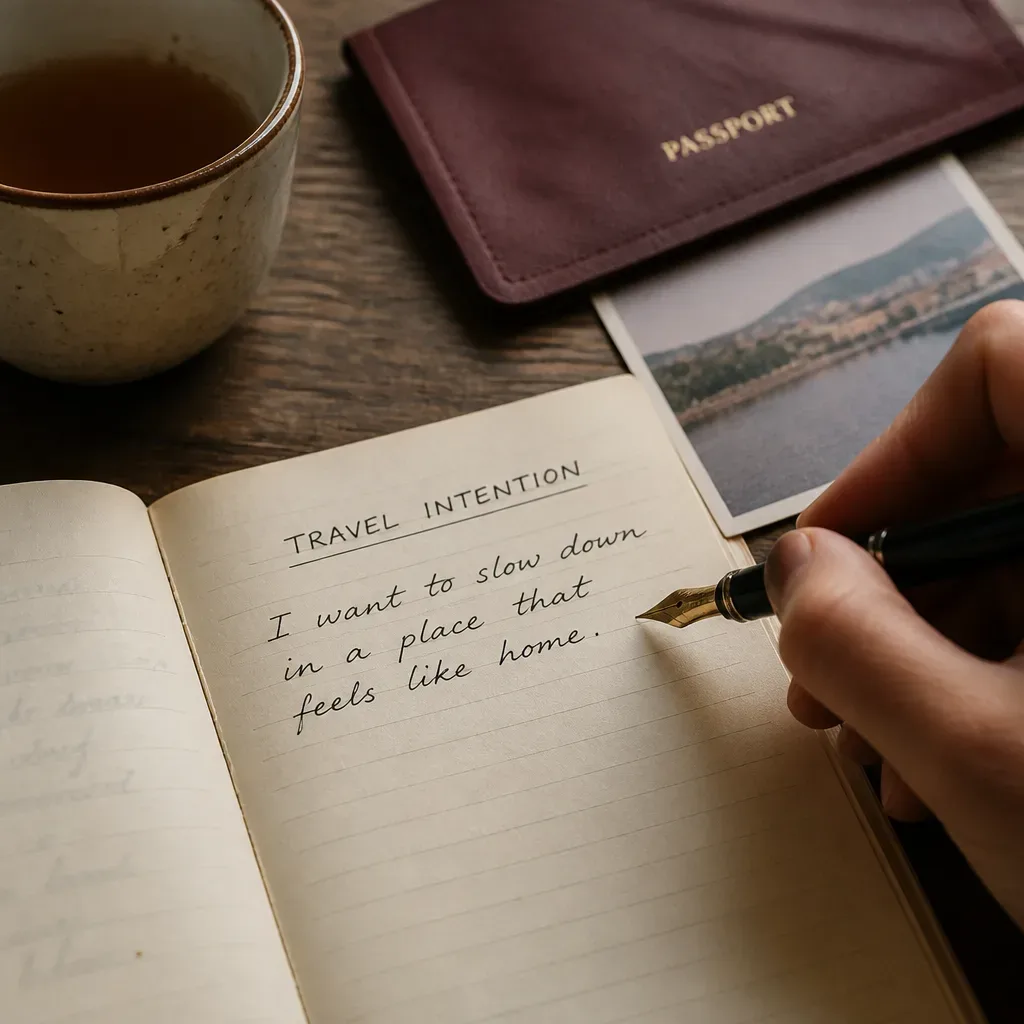 Hand writing one quiet travel intention