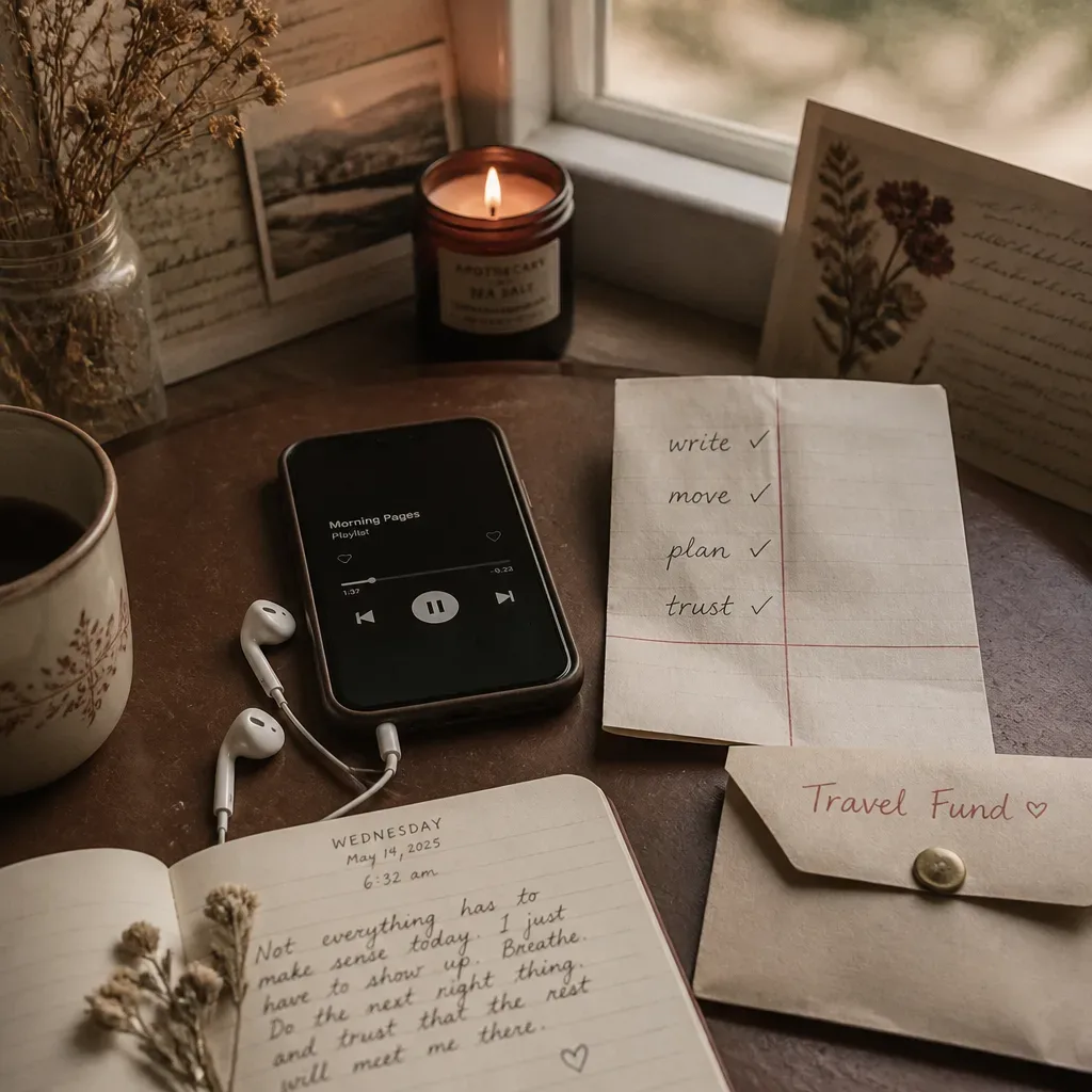 Phone and travel checklist near a window