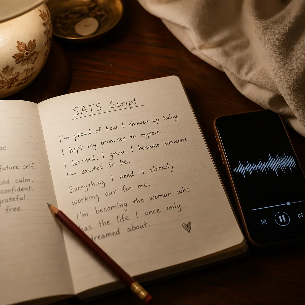 Notebook and phone prepared for a SATS audio