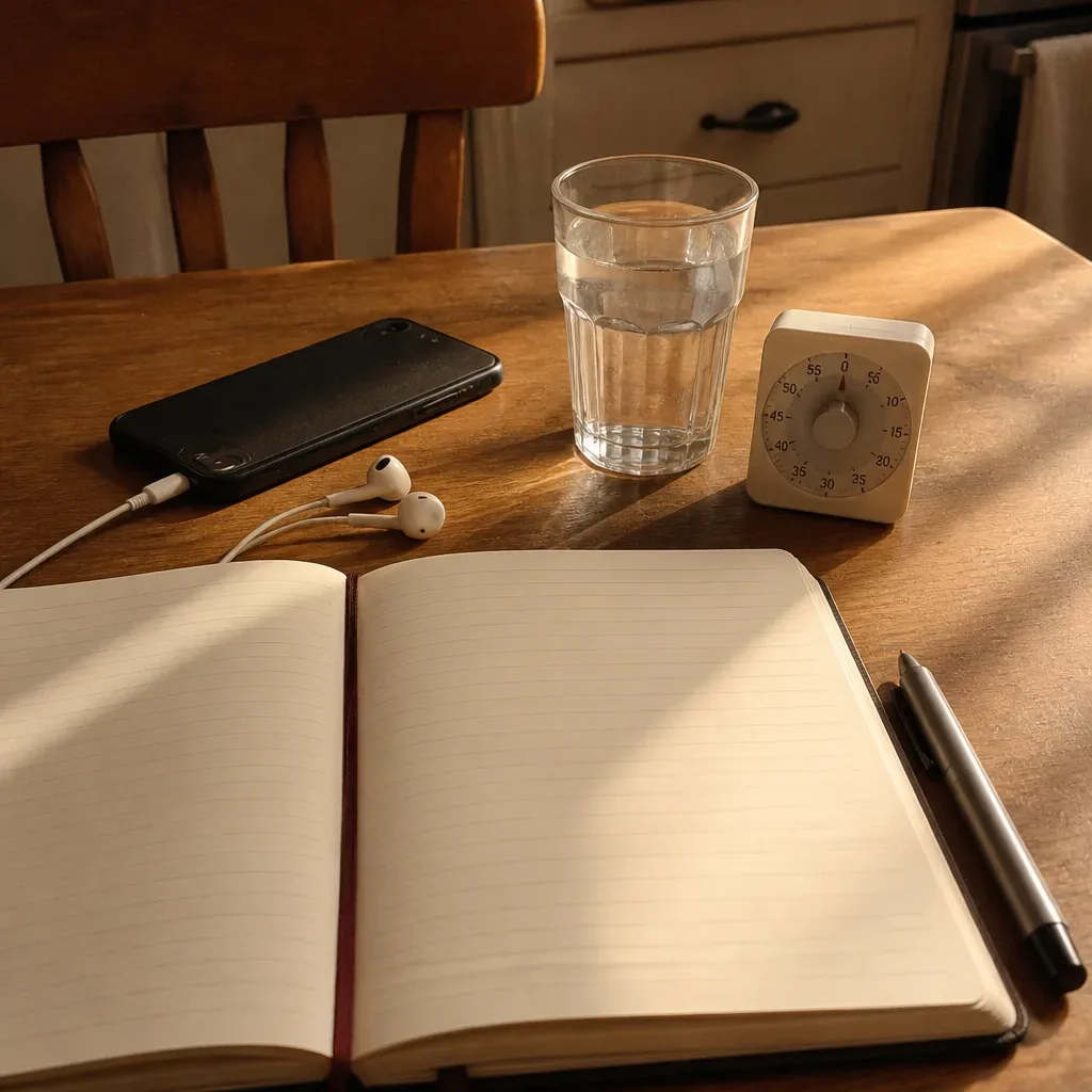 Simple audio ritual setup on kitchen table