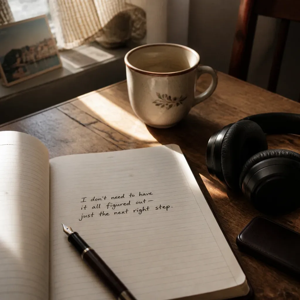 Notebook and headphones after morning audio practice