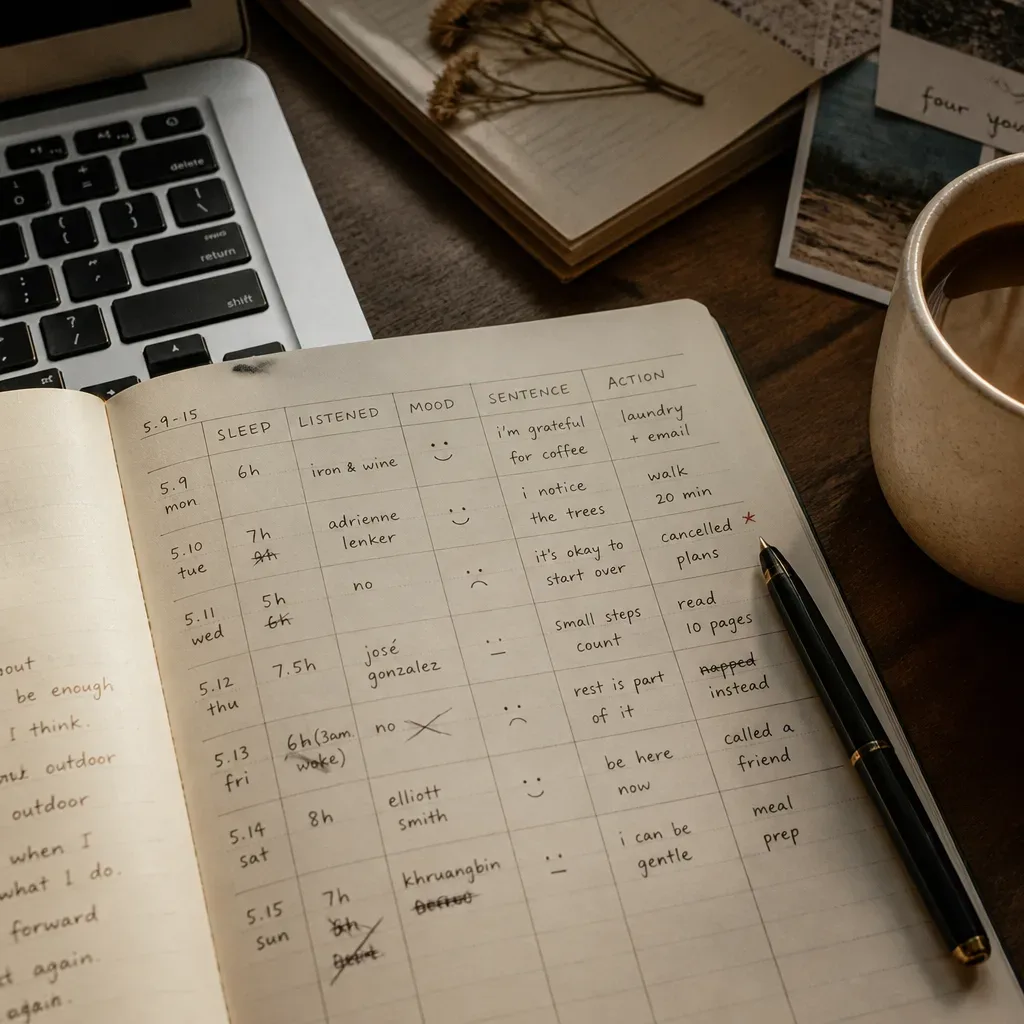 Gentle habit log tracking audio practice and mood