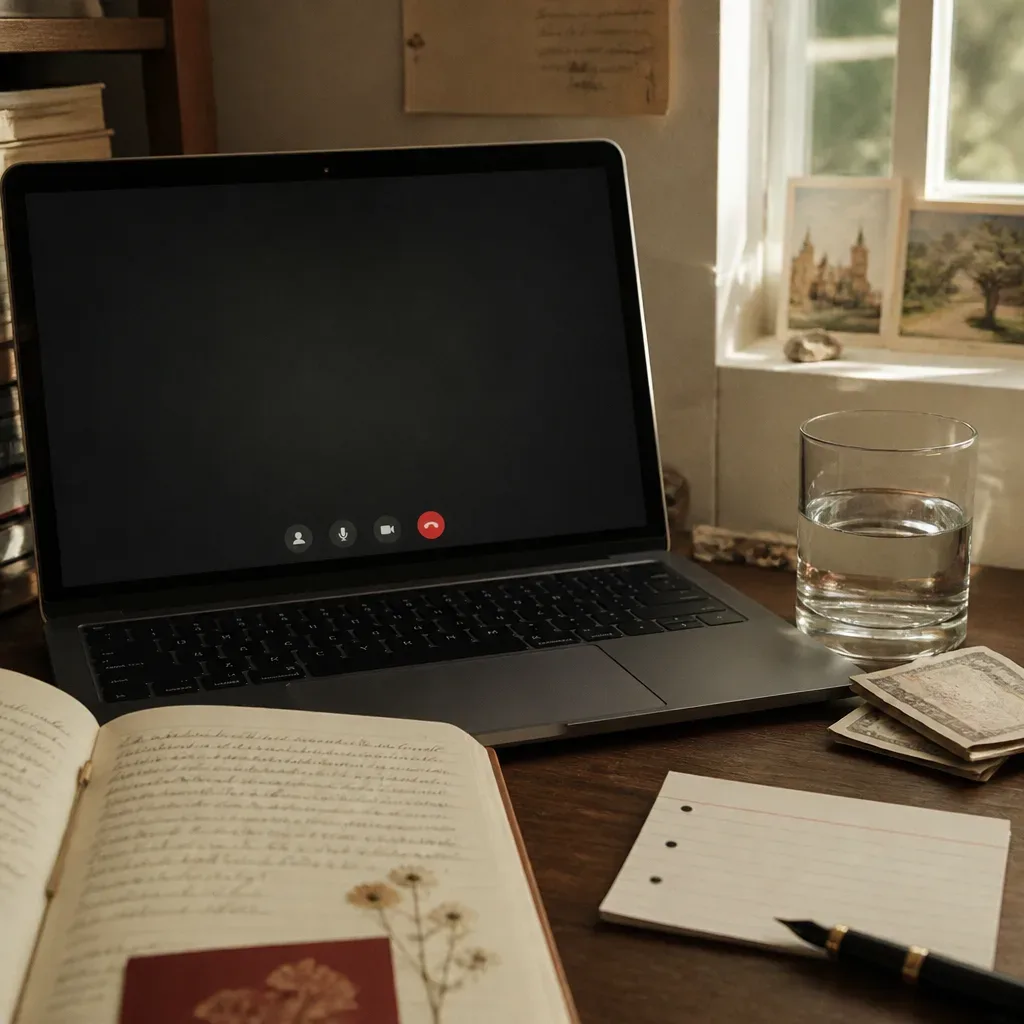 Laptop-Warteraum vor dem Verhandlungs-Call