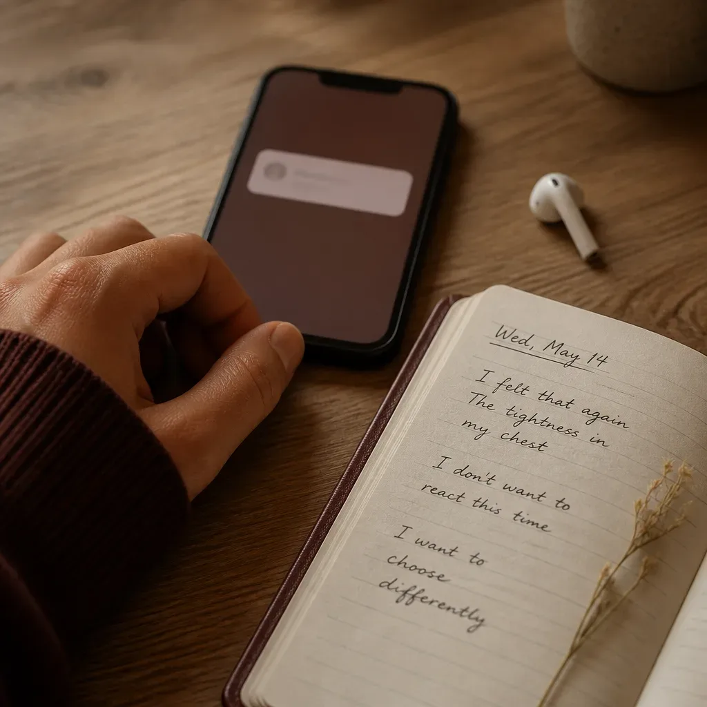 Hand pausing beside phone before answering