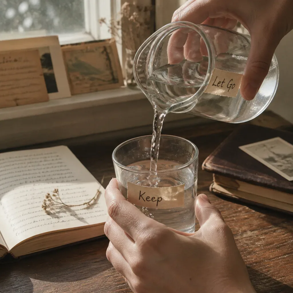 Water poured between two labeled glasses