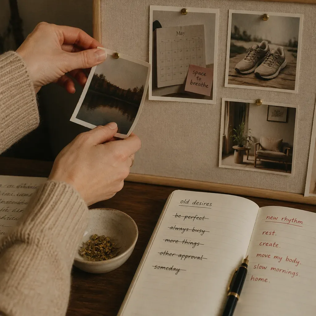 Hands removing an image from a vision board