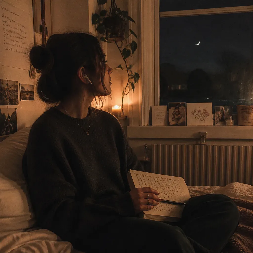 Person listening to Dream-Self audio at night